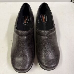 Safe Step Comfort Women's Size US 10 Dark Brown Embossed Slip-On Clogs Work